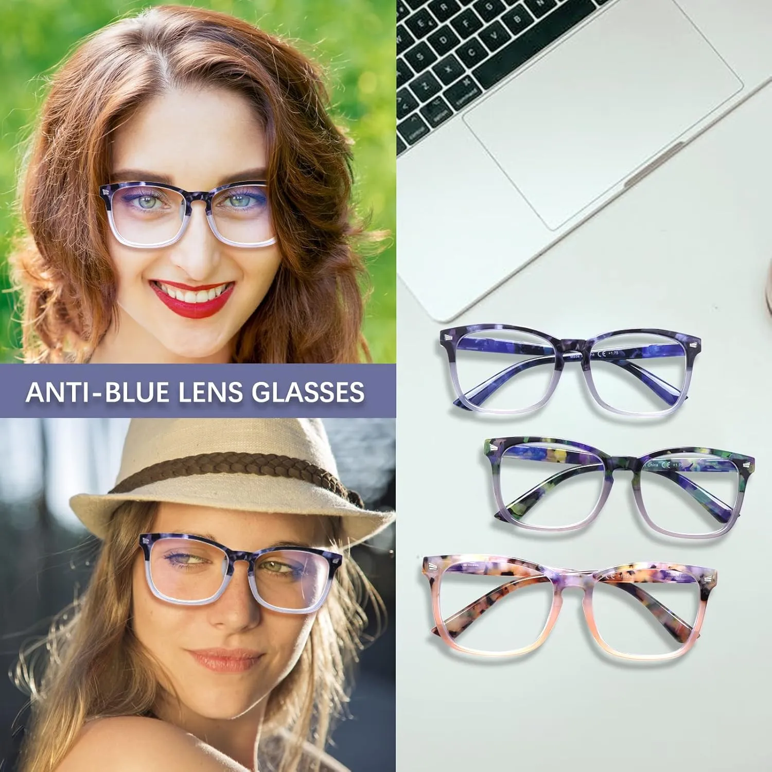 VIDEBLA 5 Pack Blue Light Blocking Reading Glasses,Spring Hinge Readers for Women Men,Anti UV Ray Filter Nerd Eyeglasses
