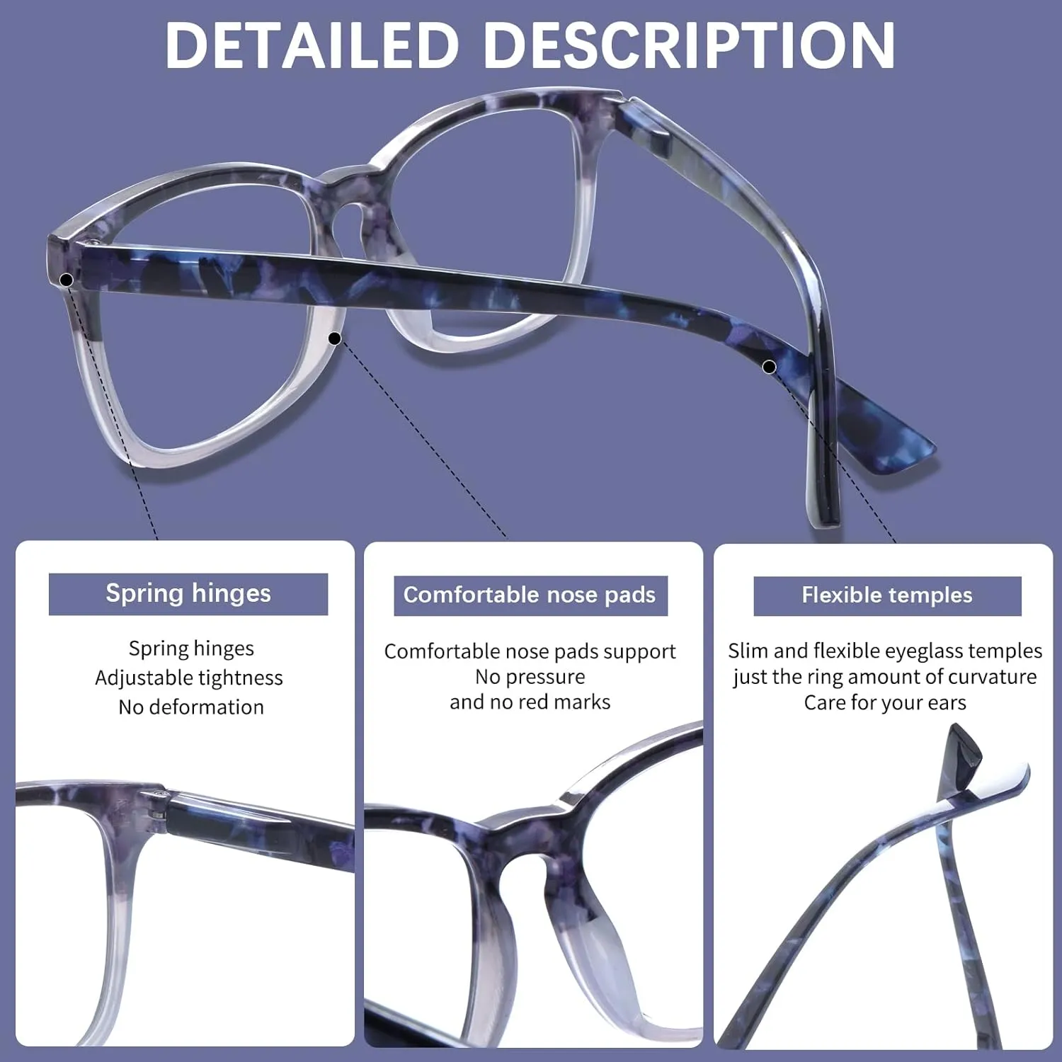VIDEBLA 5 Pack Blue Light Blocking Reading Glasses,Spring Hinge Readers for Women Men,Anti UV Ray Filter Nerd Eyeglasses