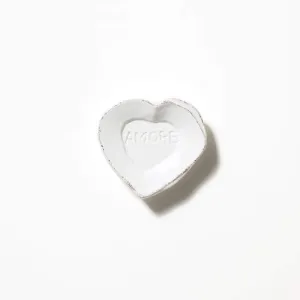 Vietri Lastra White Heart Mini Amore Plate, 4.5" Stoneware Small Dish for Serving Appetizer