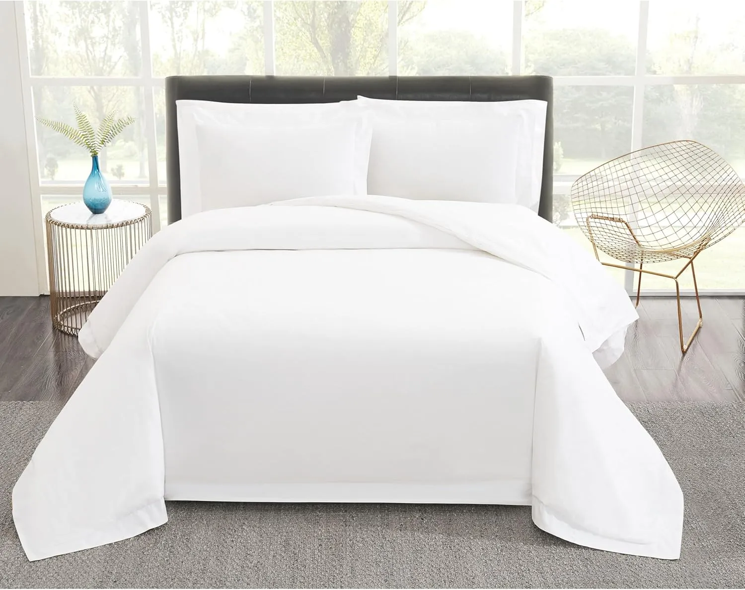 Vince Camuto 100% Cotton 400TC Percale Duvet Set White Cotton 3-Piece King Duvet Set, Solid Color Themed, for Men and Women, Oeko-TEX Certified Confidence