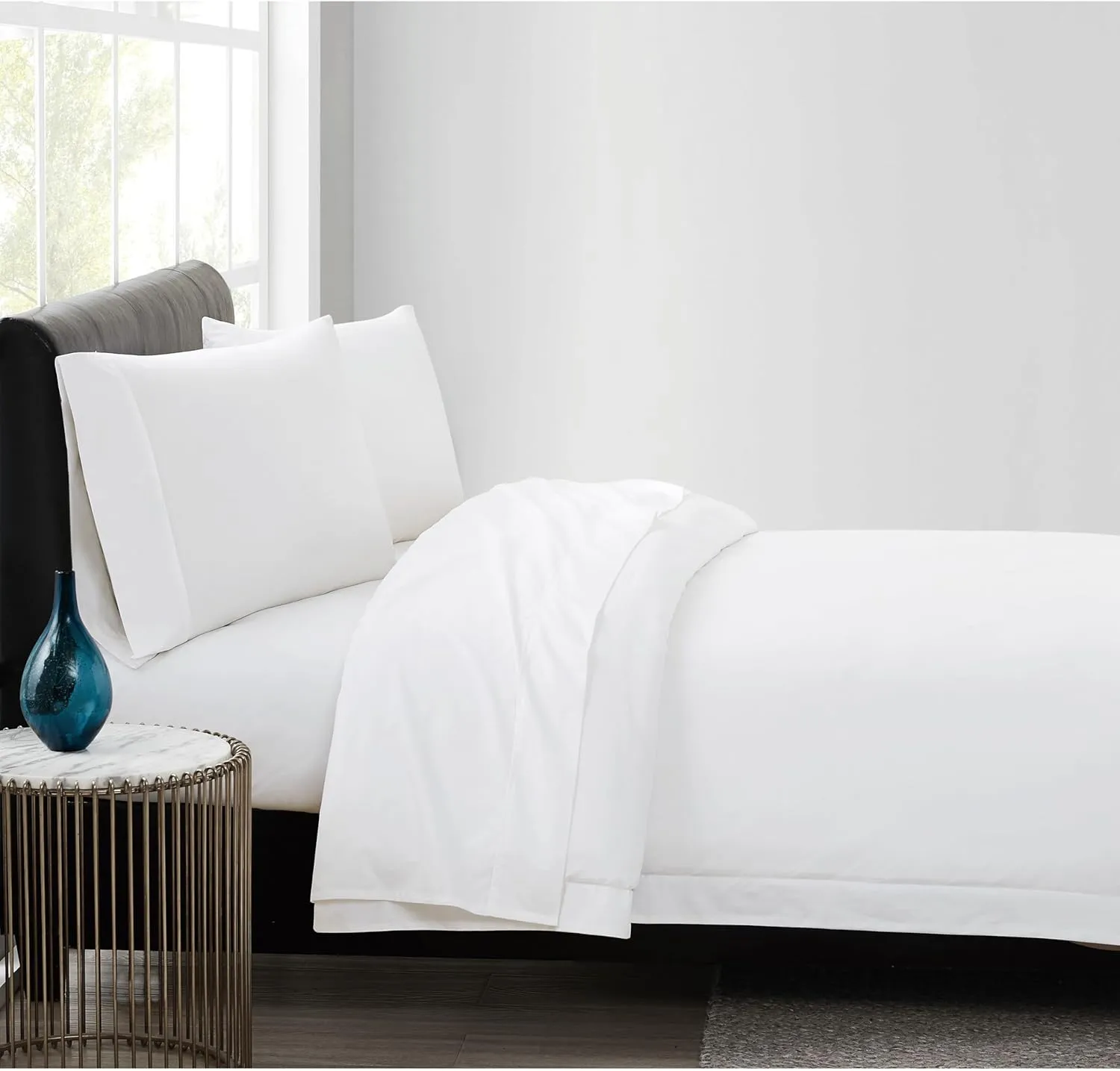 Vince Camuto 100% Cotton 400TC Percale Duvet Set White Cotton 3-Piece King Duvet Set, Solid Color Themed, for Men and Women, Oeko-TEX Certified Confidence