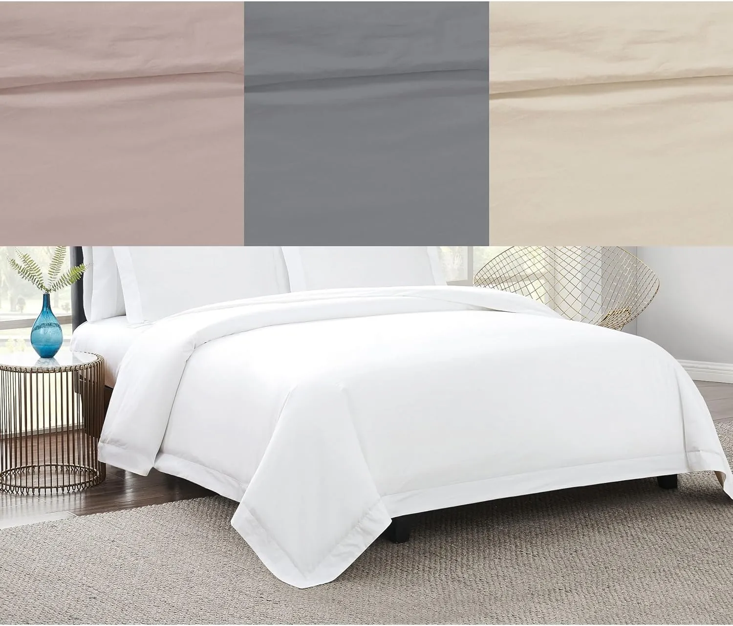 Vince Camuto 100% Cotton 400TC Percale Duvet Set White Cotton 3-Piece King Duvet Set, Solid Color Themed, for Men and Women, Oeko-TEX Certified Confidence