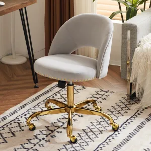 VINGLI Stylish Vanity Chair with Back, Girl Desk Chair with Silent Wheels and Velvet, Grey