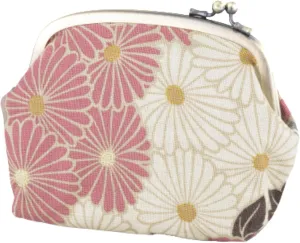 Vintage Floral Kiss Lock Coin Change Wallet Purses (Retro Flower - PinkBeige) Tiny Slim Small Makeup Cosmetic Bag/Made in Japan Pouch for Women