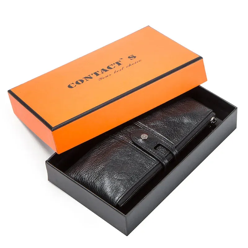 Vintage Leather Clutch Wallet with Zipper