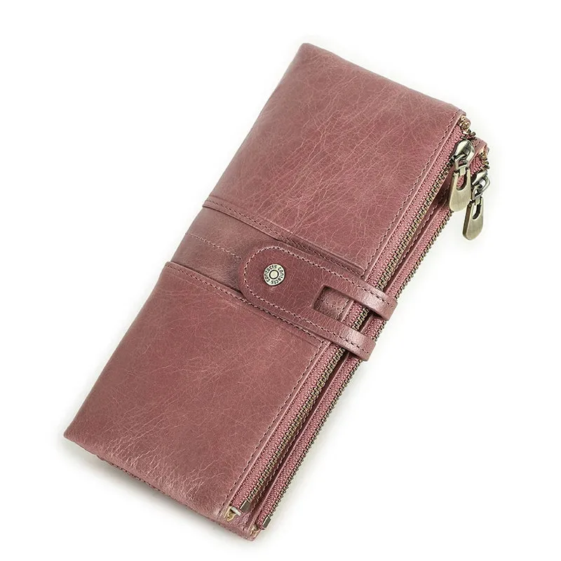 Vintage Leather Clutch Wallet with Zipper