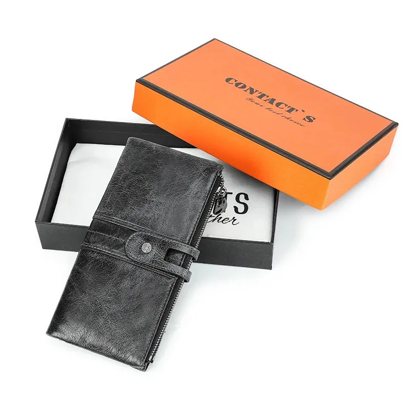 Vintage Leather Clutch Wallet with Zipper