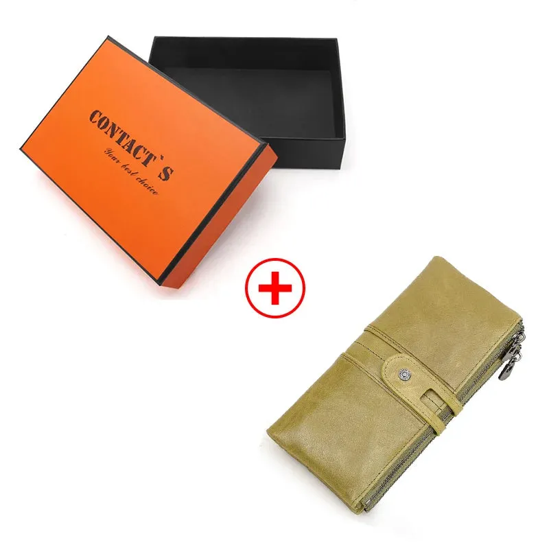Vintage Leather Clutch Wallet with Zipper