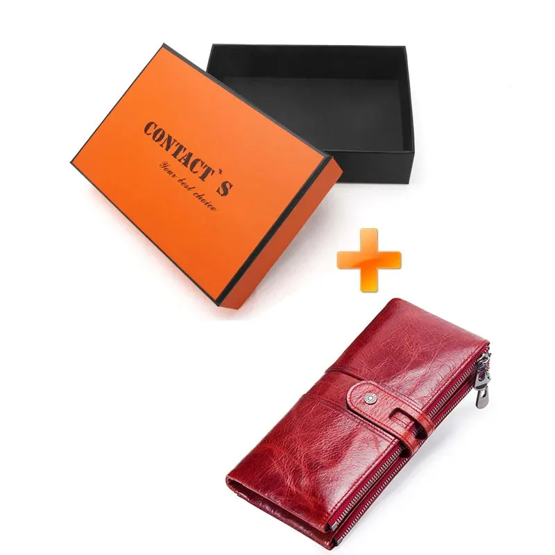Vintage Leather Clutch Wallet with Zipper