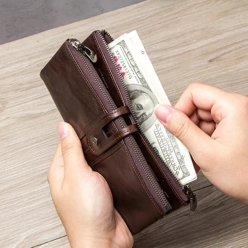 Vintage Leather Clutch Wallet with Zipper
