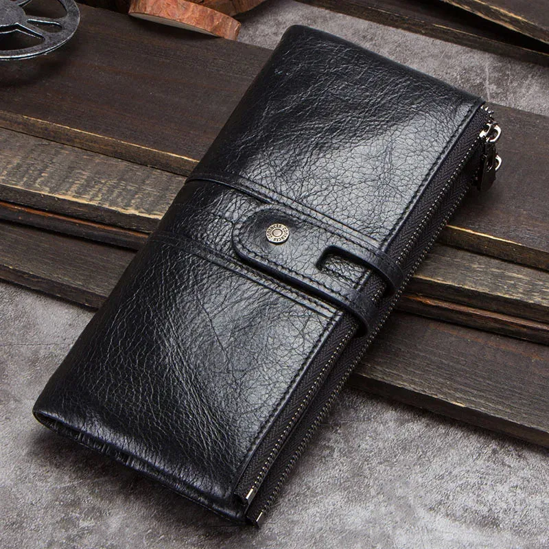 Vintage Leather Clutch Wallet with Zipper