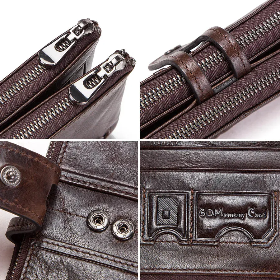 Vintage Leather Clutch Wallet with Zipper