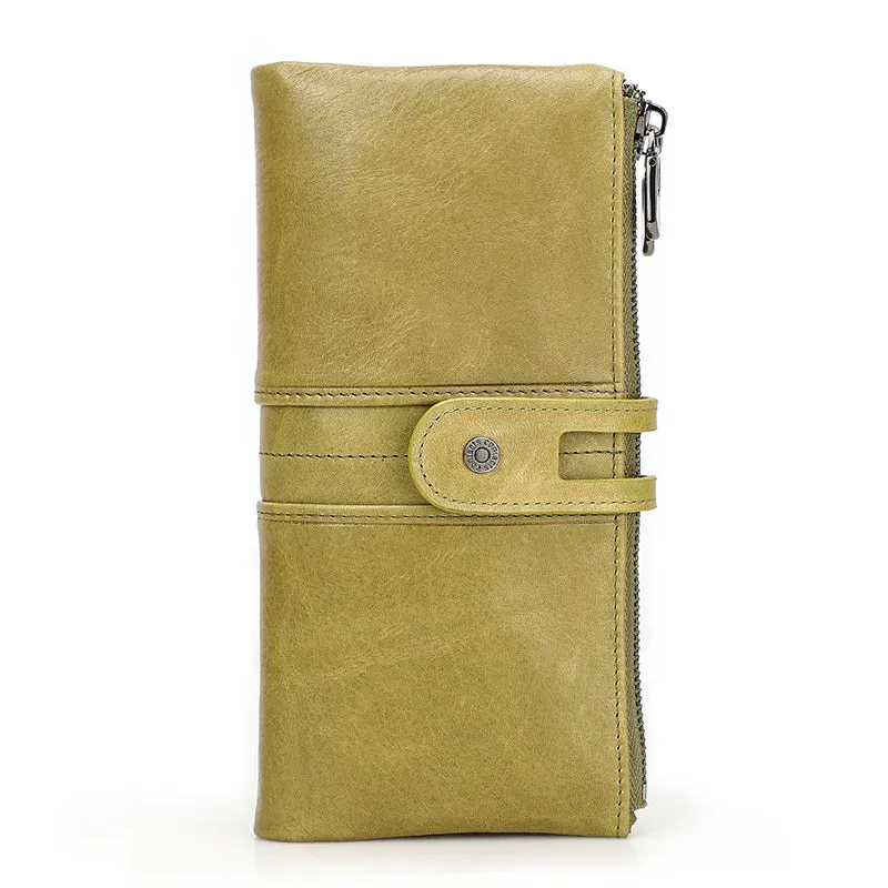 Vintage Leather Clutch Wallet with Zipper