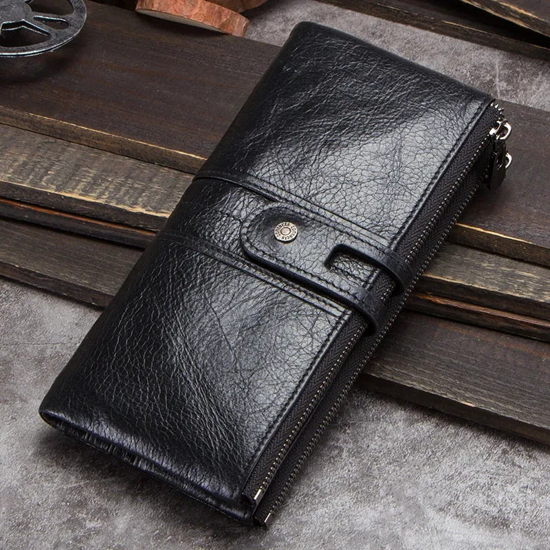 Vintage Leather Clutch Wallet with Zipper