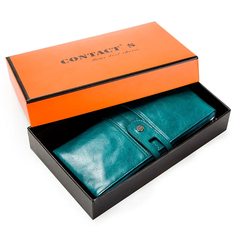 Vintage Leather Clutch Wallet with Zipper