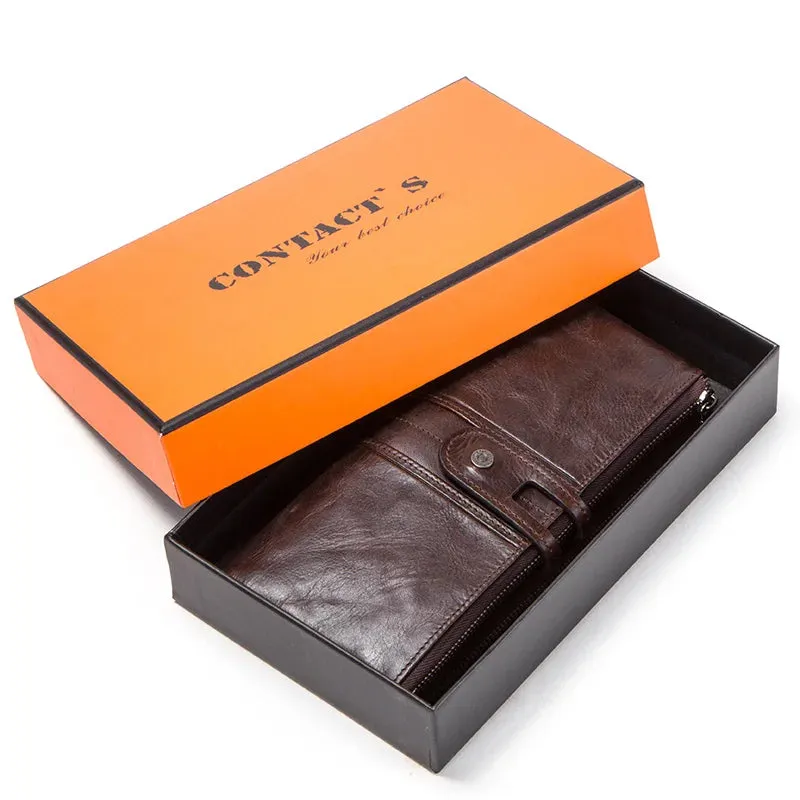 Vintage Leather Clutch Wallet with Zipper