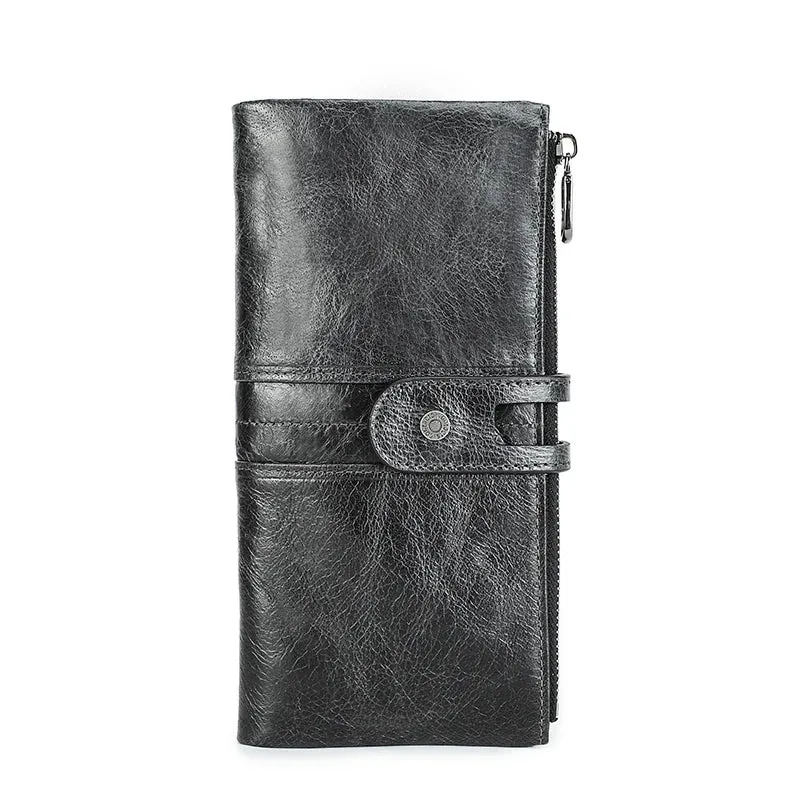 Vintage Leather Clutch Wallet with Zipper