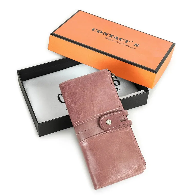 Vintage Leather Clutch Wallet with Zipper