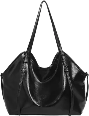 Vintage Soft Leather Tote Bag for Women, Large Capacity Stylish Shoulder Crossbody Purse, Fashionable Retro Handbag