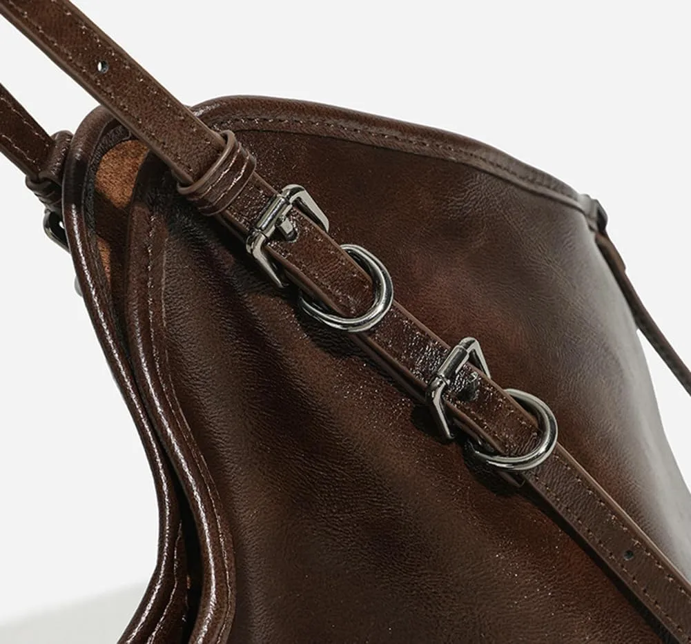 Vintage Soft Leather Tote Bag for Women, Large Capacity Stylish Shoulder Crossbody Purse, Fashionable Retro Handbag