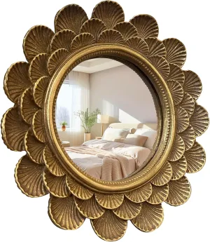 Vintage Vanity Makeup Desk Mirror，Antique Traditional Roundness Table Mirror Vintage Gold， for Dressing Table,Bedroom, Bathroom,Tabletop,Antique, 6.7" x 6.7"