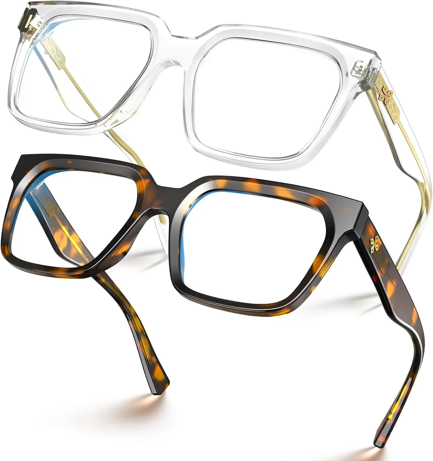 VISOONE 2 Pack Rectangle TR90 Blue Light Blocking Glasses Computer Eyewear with Preppy Look for Women and Men Cougar