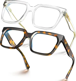 VISOONE 2 Pack Rectangle TR90 Blue Light Blocking Glasses Computer Eyewear with Preppy Look for Women and Men Cougar