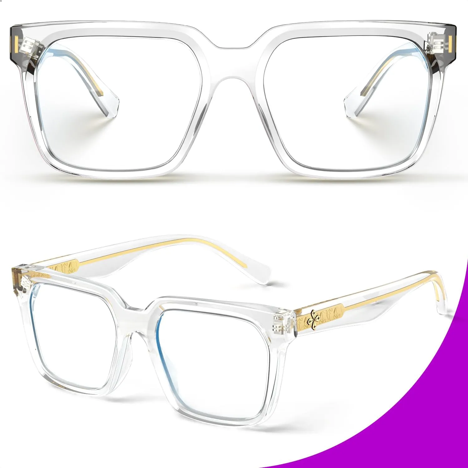 VISOONE 2 Pack Rectangle TR90 Blue Light Blocking Glasses Computer Eyewear with Preppy Look for Women and Men Cougar
