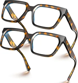 VISOONE 2 Pack Rectangle TR90 Blue Light Blocking Glasses Computer Eyewear with Preppy Look for Women and Men Cougar