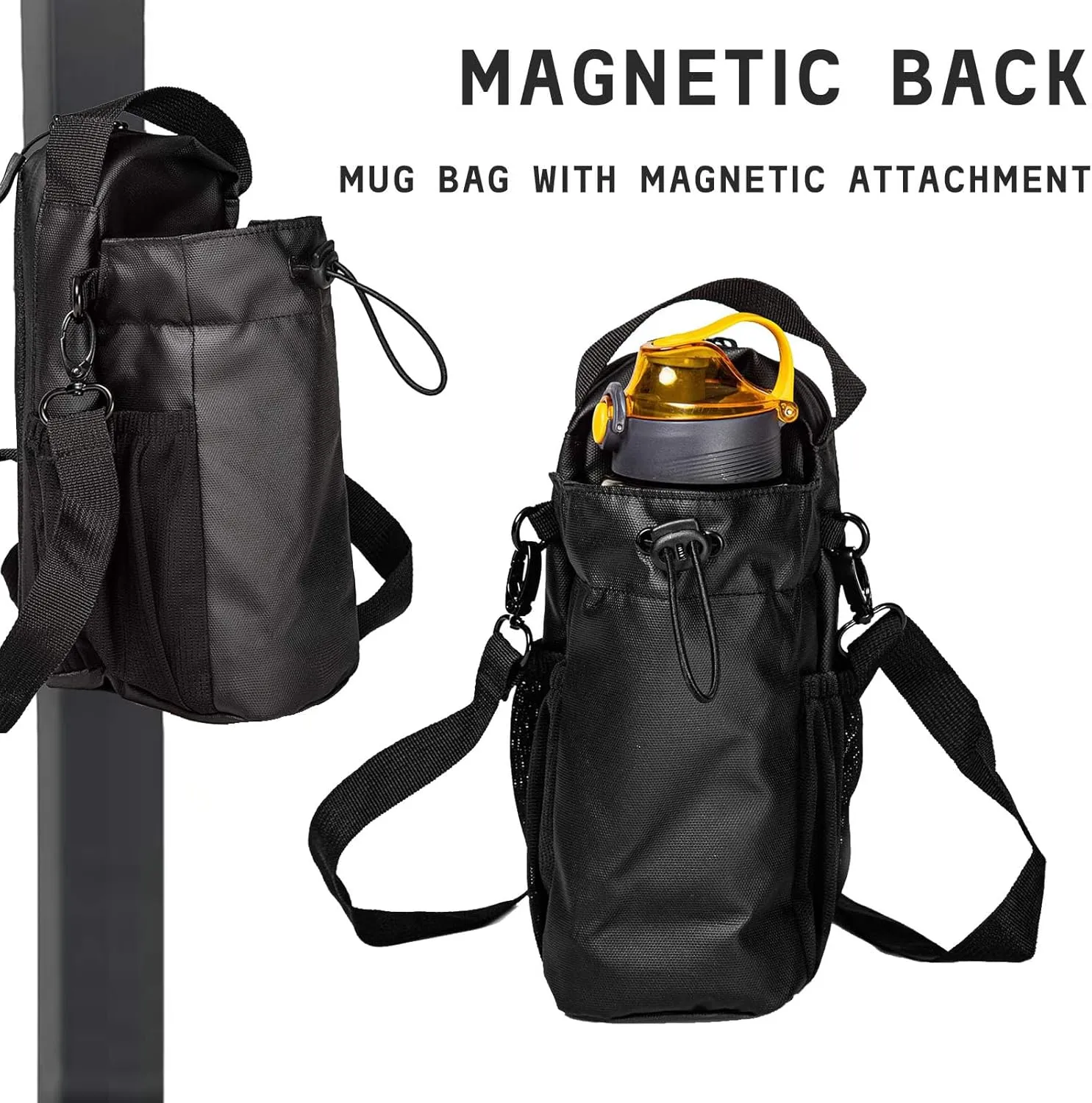VKZ Magnetic Crossbody Gym Bag Water Bottle Holder Waterproof, Sling Bag for Men and Women Carrier Bag with Phone Pockets Handle Shoulder Strap, Travel Water Bottle Bag Accessories Organizer