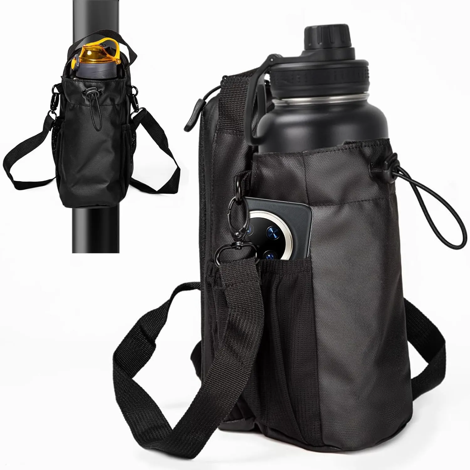 VKZ Magnetic Crossbody Gym Bag Water Bottle Holder Waterproof, Sling Bag for Men and Women Carrier Bag with Phone Pockets Handle Shoulder Strap, Travel Water Bottle Bag Accessories Organizer