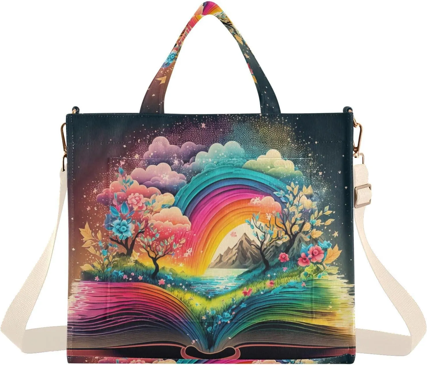 Vnurnrn Corduroy Tote Bag for Women - Fantasy World in Book, Handbag Purse with Detachable Strap