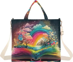Vnurnrn Corduroy Tote Bag for Women - Fantasy World in Book, Handbag Purse with Detachable Strap