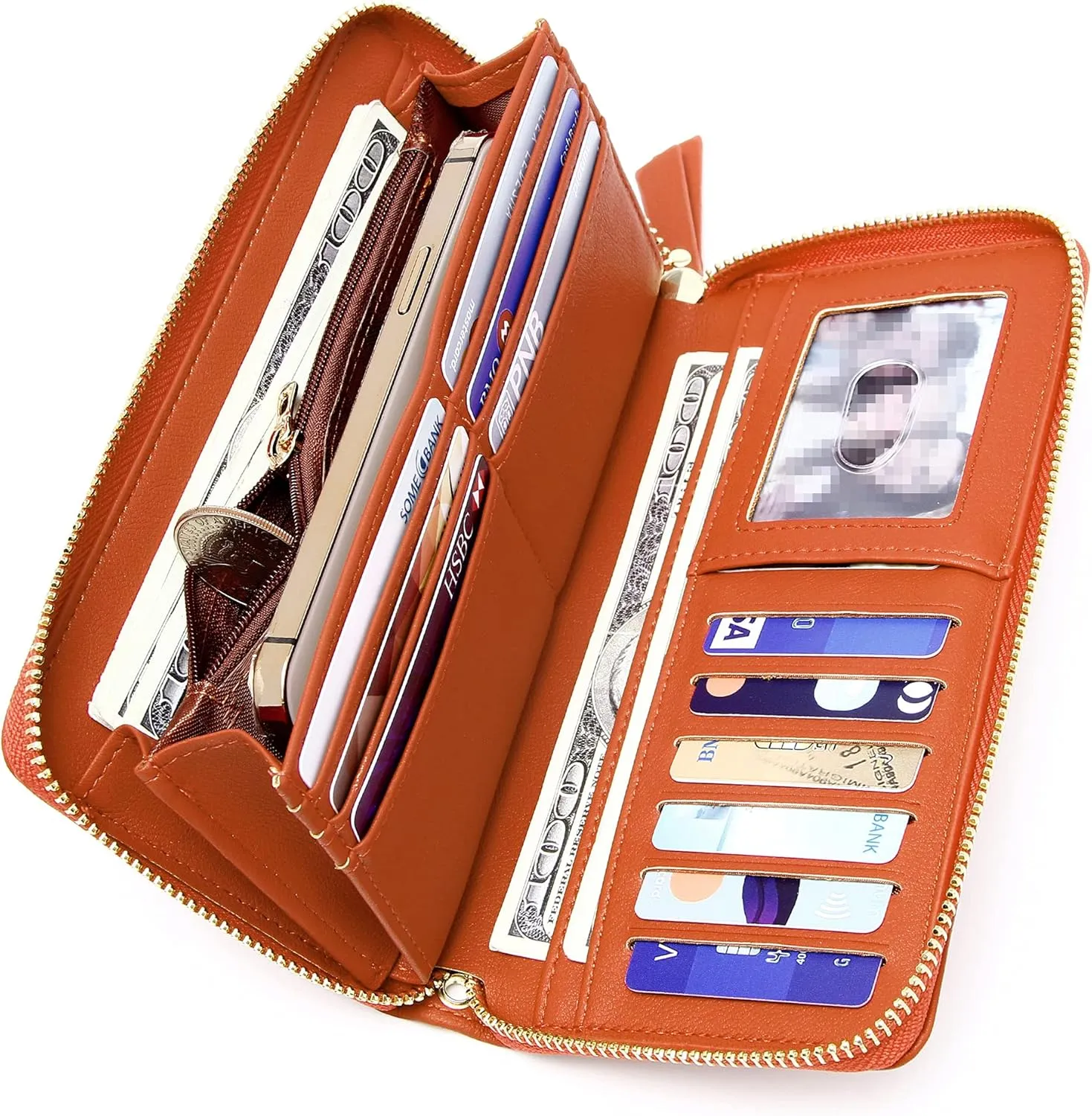 VOCUS Womens Wallet RFID Blocking Zip Around Wallet PU Leather Large Travel Long Purse Credit Card Holder with Wristlet