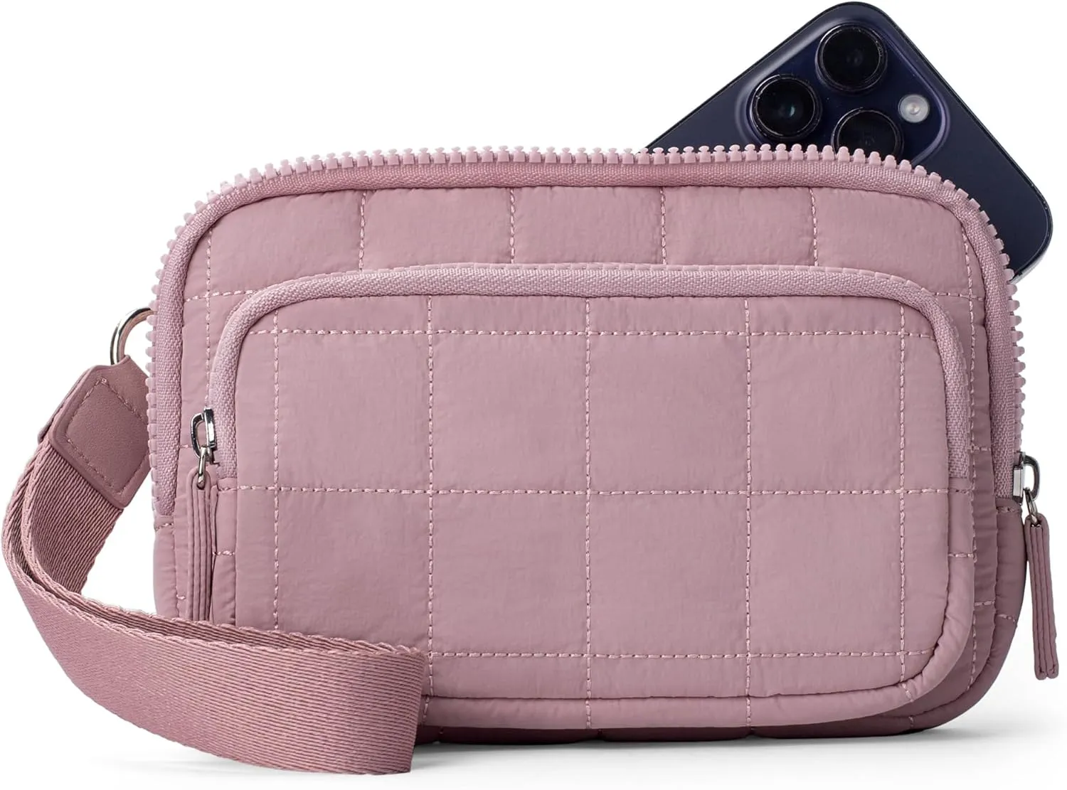 VONAL Wristlet Wallets for Women Nylon Quilted Wallet with 3 Zipper Purse for Travel Credit Card Holder Phone Organizer