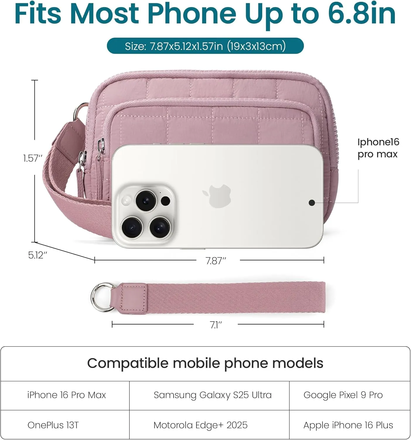 VONAL Wristlet Wallets for Women Nylon Quilted Wallet with 3 Zipper Purse for Travel Credit Card Holder Phone Organizer