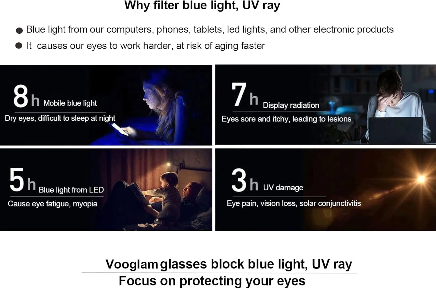 VOOGLAM Rectangle Blue Light Blocking Glasses for Women Men Anti Eyestrain Dry Eyes Computer Phone TV Eyewear Dardhan