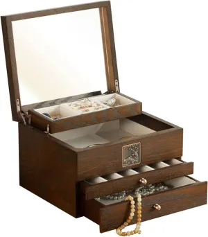 VSULZVNU Makeup Organizers Luxury Wood Jewelry Box Wooden Velvet Necklace Ring Earring Watch Organizer Jewellery Storage Case Casket Jewelry Case