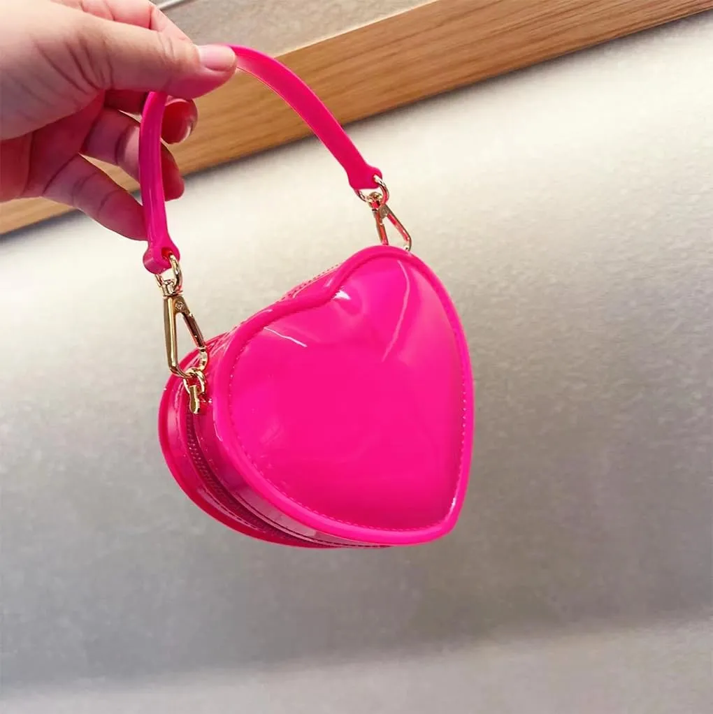 WAIT FLY Heart Shape PVC Leather Bag Wallet Purse Handbag Crossbody Bag Chain Strap Shoulder Bag