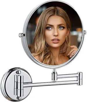 Wall Mounted Makeup Mirror, 1X /10X Magnifying Mirror, 8'' Double Sided Bathroo Mirror, Vanity Mirror, 360° Extendable Cosmetic Mirror (Silver)