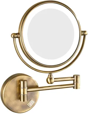 Wall Mounted Makeup Mirror with LED Lighted,Makeup Mirror with Magnification,360 Degree Swivel,Two-Sided Extendable,No Need to Punch Holes to Install,for Bathroom (Color : Nickel, Size : 3X)