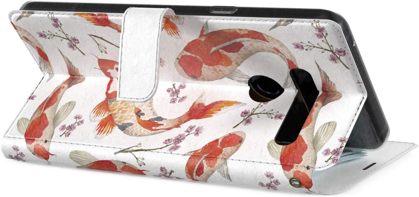 Wallet Case Compatible with LG Velvet 5G G8 ThinQ G7 V60 V50 V40 K61 W30 PU Leather Flip Protective Pattern Cover Folio Koi Japanese Carp Animal Card Holder Lightweight Fish Magnetic Pond