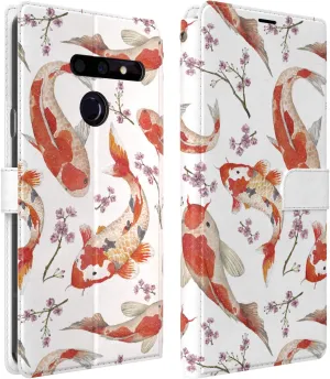 Wallet Case Compatible with LG Velvet 5G G8 ThinQ G7 V60 V50 V40 K61 W30 PU Leather Flip Protective Pattern Cover Folio Koi Japanese Carp Animal Card Holder Lightweight Fish Magnetic Pond