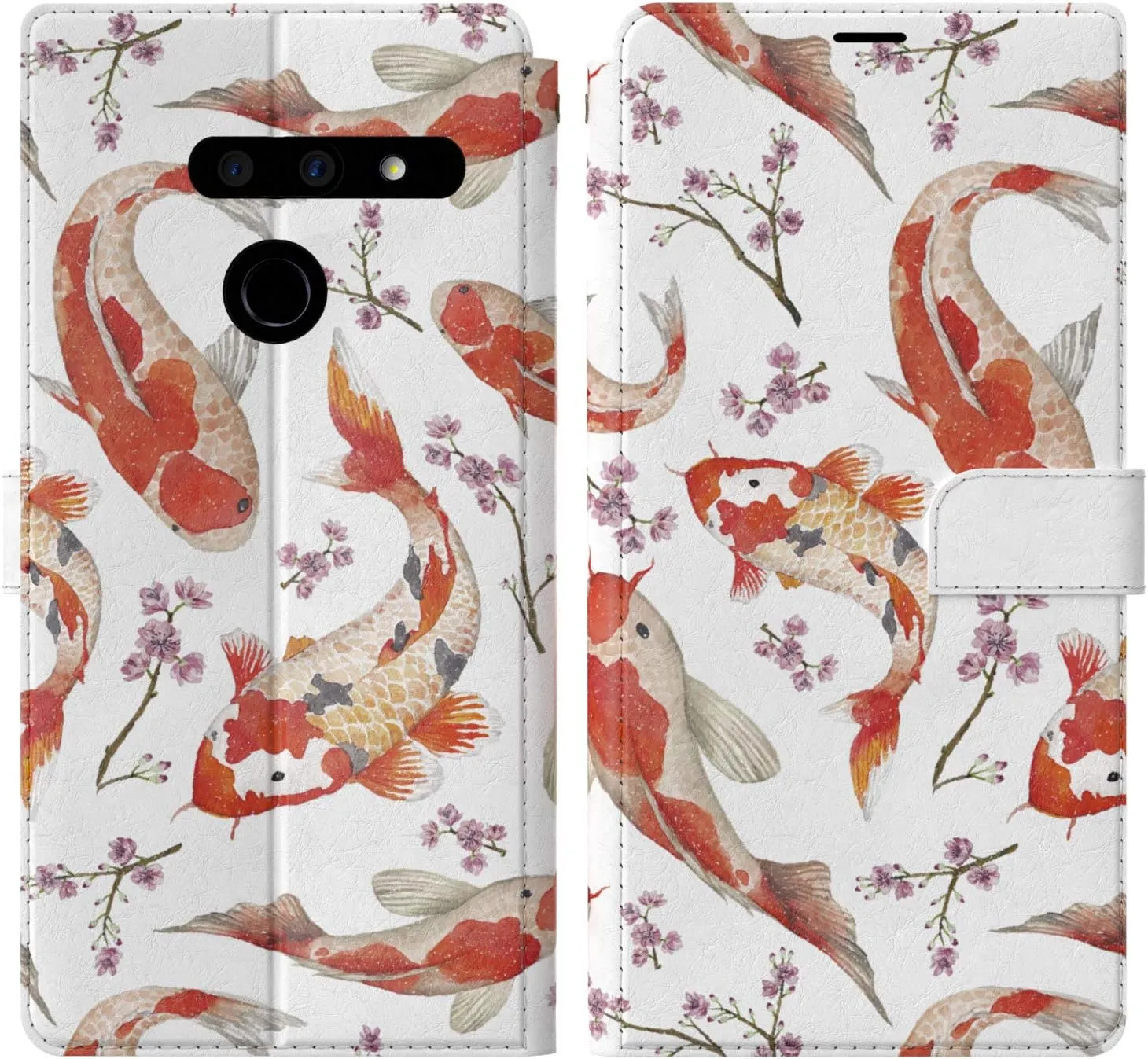 Wallet Case Compatible with LG Velvet 5G G8 ThinQ G7 V60 V50 V40 K61 W30 PU Leather Flip Protective Pattern Cover Folio Koi Japanese Carp Animal Card Holder Lightweight Fish Magnetic Pond