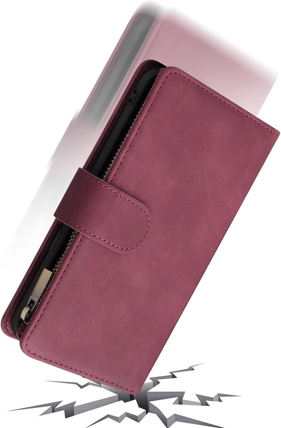 Wallet Case for Galaxy S8,Samsung S8 Case,Leather Handbag Zipper Pocket Card Holder Slots Wrist Strap Flip Protective Phone Cover for Samsung Galaxy S8(Wine Red)