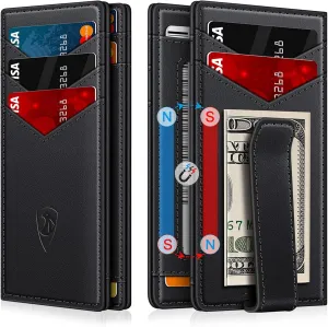 Wallet for Men Slim Leather Wallets for 12-15 Cards, Minimalist Thin RFID Blocking Card Holder with Money Clip & ID Window, Small Bifold Front Pocket Wallet, Gifts for Men