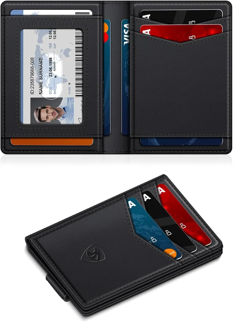 Wallet for Men Slim Leather Wallets for 12-15 Cards, Minimalist Thin RFID Blocking Card Holder with Money Clip & ID Window, Small Bifold Front Pocket Wallet, Gifts for Men