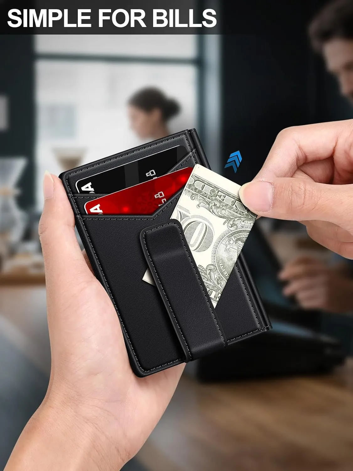 Wallet for Men Slim Leather Wallets for 12-15 Cards, Minimalist Thin RFID Blocking Card Holder with Money Clip & ID Window, Small Bifold Front Pocket Wallet, Gifts for Men