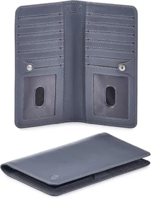 Wallet for Men Women Real Leather Long Bifold RFID Blocking Slim Stylish Credit Card Case Pen Holder with 2 ID Windows in Gift Box (Nappa, Grey)