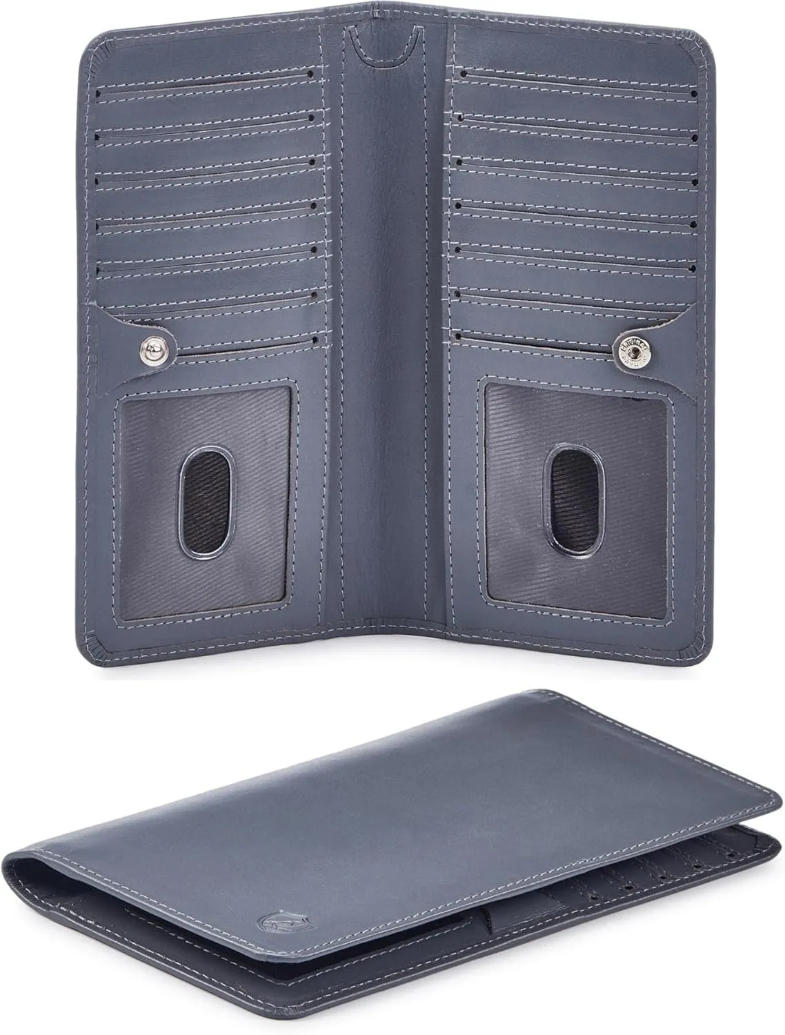 Wallet for Men Women Real Leather Long Bifold RFID Blocking Slim Stylish Credit Card Case Pen Holder with 2 ID Windows in Gift Box (Nappa, Grey)